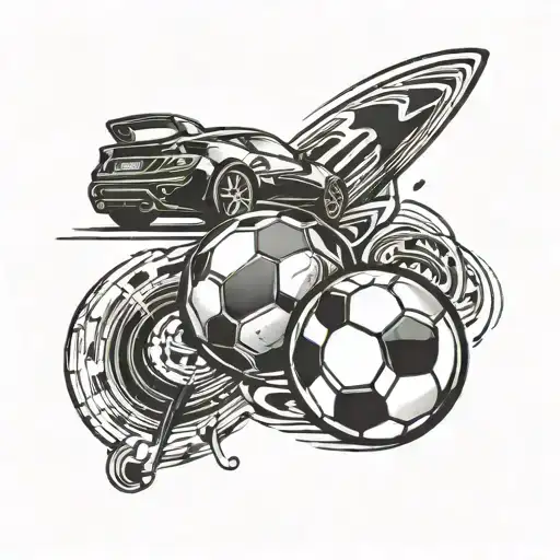 A Soccer Ball Morphing Into A Music Note With A Sports Car Racing In The Background
