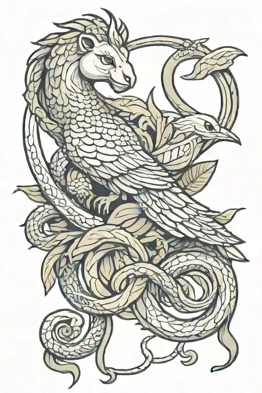 Snake Dove Lion And Lamb Intertwined