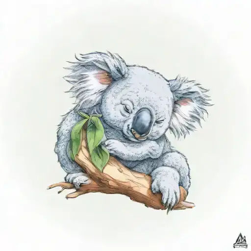 A Koala Sleeping On A Eucalyptus Tree