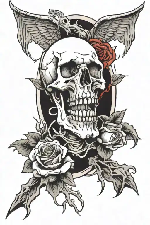 Skull And Rose Surrounded By Death Angel