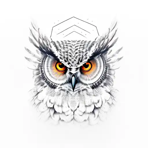 Black And White Fierce Owl With Orange Eyes