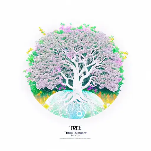 Tree Of Life With Flowers In A Field With A Shadow Of An Airdale Terrier Dog