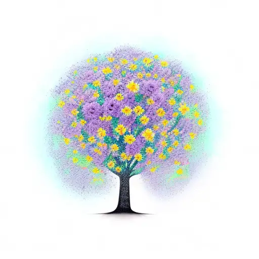 Flowers In A Field With Tree Of Life