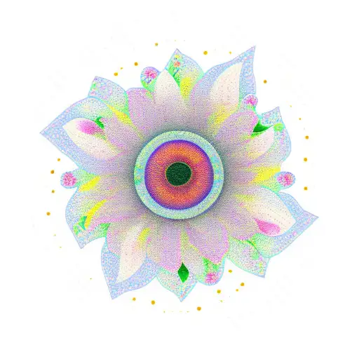 Flowers In A Field With Stream And Sun In The Sky