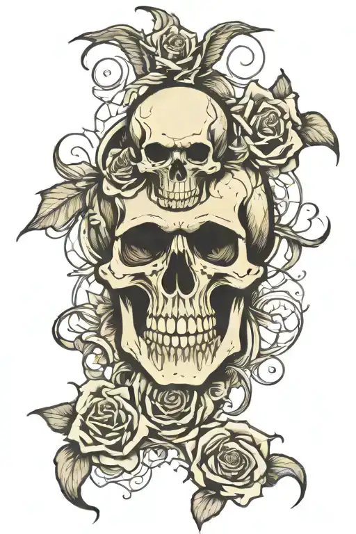 Skull And Rose Surrounded By Death Angel Half Demon