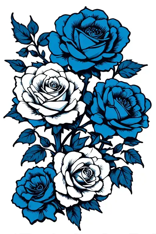 Black And White Rose Vine With Dark Blue Flower Heads