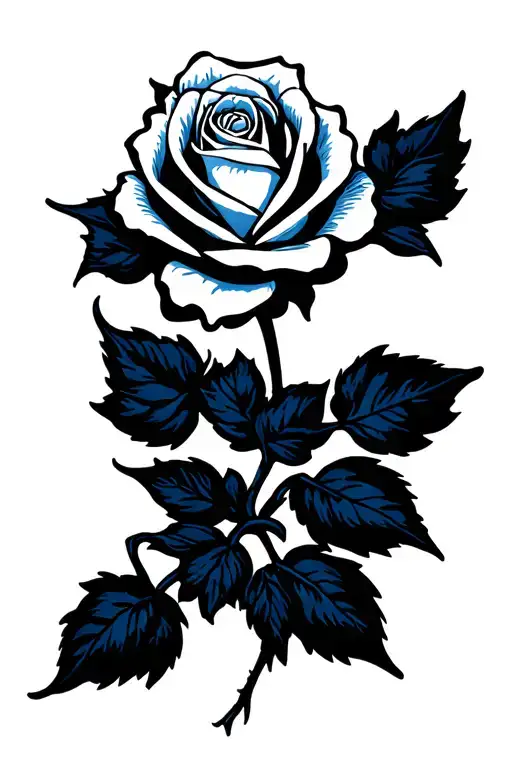 Black And White Rose Vine With Dark Blue Petals