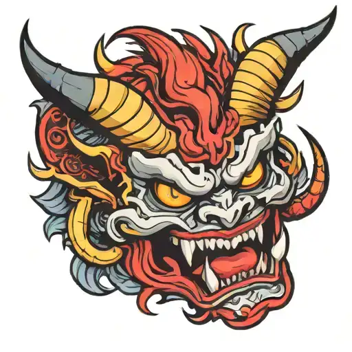 Oni Mask With Dragon Emerging From Eye Socket