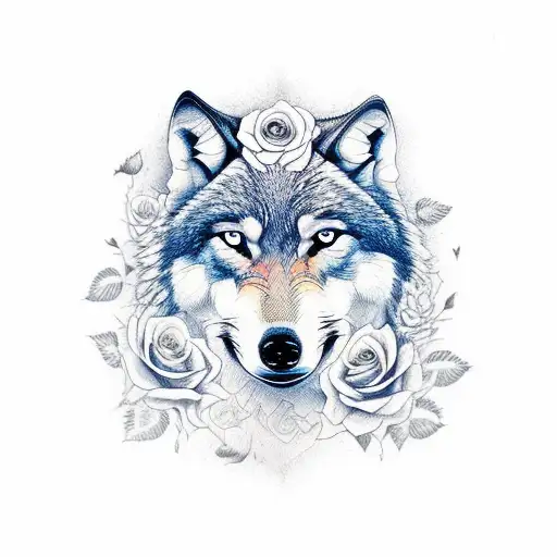 Wolf With Roses Calligraphy