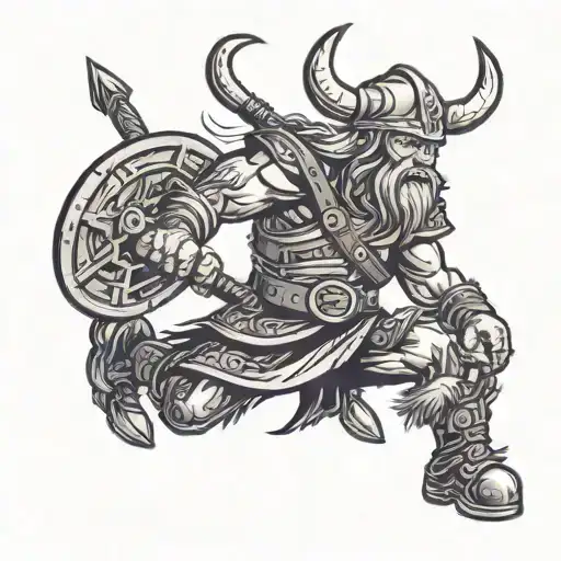 Sailor Jerry Style Viking Warrior Wielding