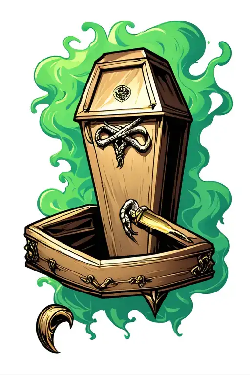 Harry Potter Dark Mark Tattoo With A Smoky Green Background And A Coffin