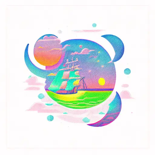 Ship Sunset And Moon