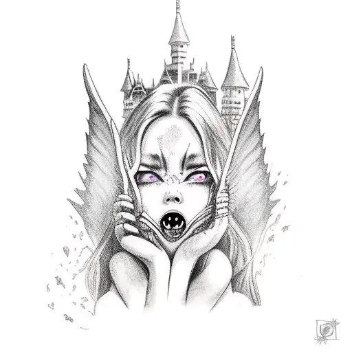 Demon Losing Fight Girl Shushing With Castle And Forrest Moon