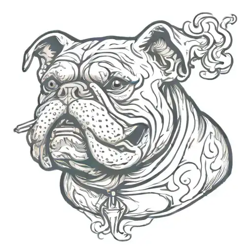 Bull Dog Smoking Cigarette With Tradtional Fire Flame
