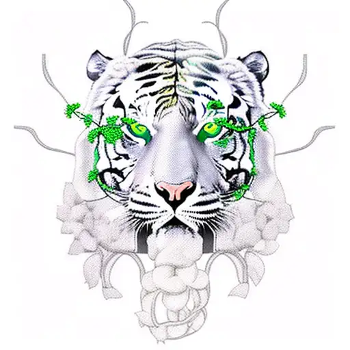 Tiger Skull With Vines Hanging Off Of It
