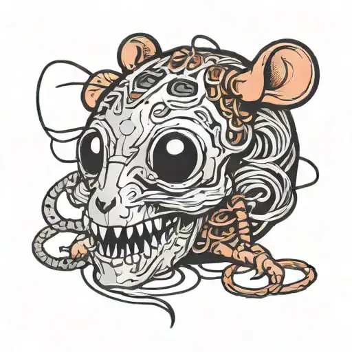 Dead Computer Mouse With Torn Wire Black Ink