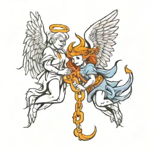 Angel And Devil Chained To The Back