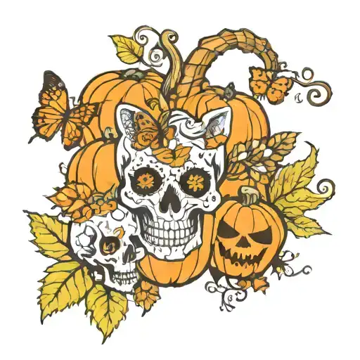 Skull Pumpkins Unicorn Butterfly Fall Leaves