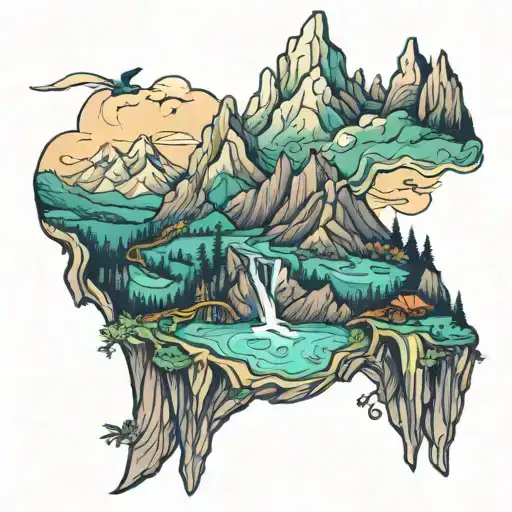 A Fantasy Novel Inspired Scene Of A Mystical Mountain Range With Hidden Rivers And Animals