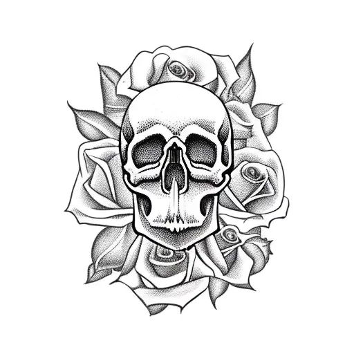 Skull In Coffin With Roses