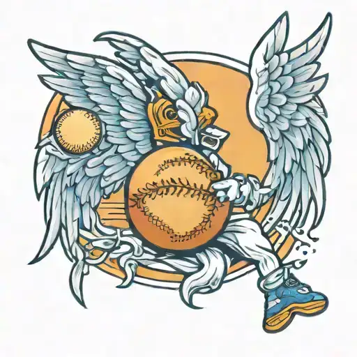 A New-school Design Of A Baseball With Angel Wings And A Halo