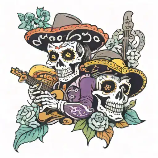 Sugar Skull Mariachis And Western Themed Dessert Landscape Sleeve