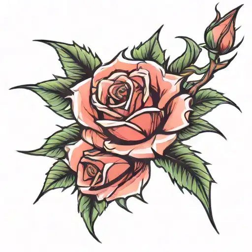 Rose With Long Sharp Thorns Along The Stem