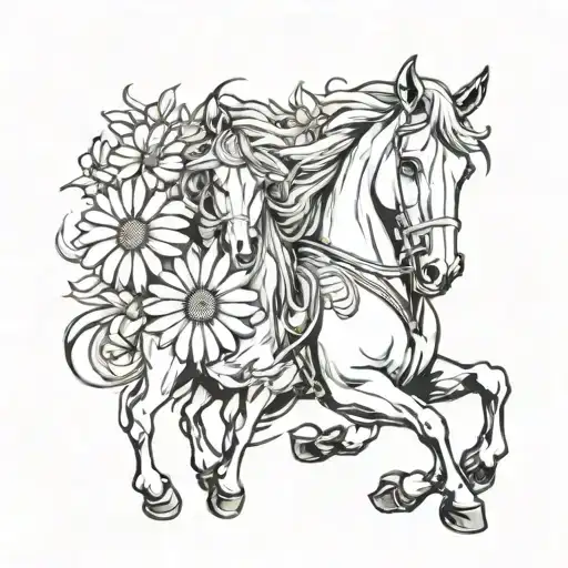 Daisy Flower And Horses