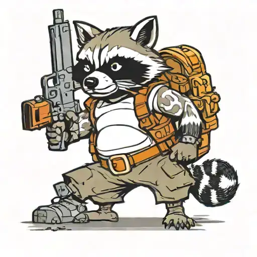 Raccoon Stands In Full Height With A Gun