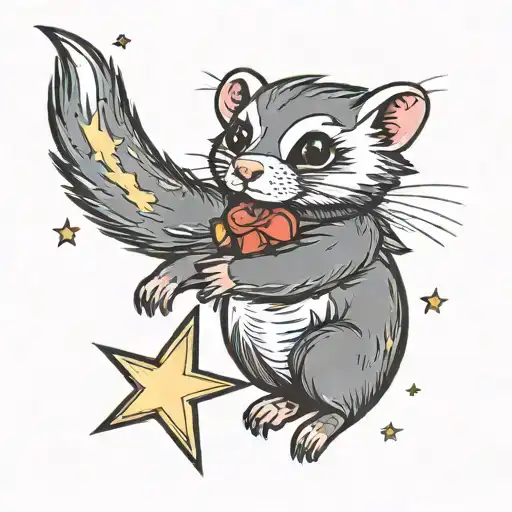A New-school Design Of A Ferret Playing With A Star As If It Were A Toy