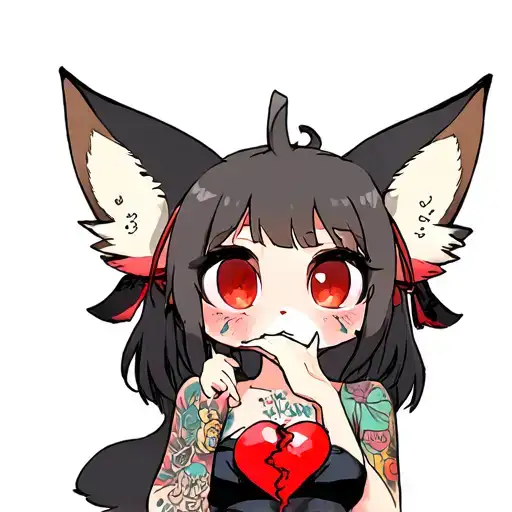 Anime Shy Fox Girl With Tattoos Stitching Together A Broken Heart