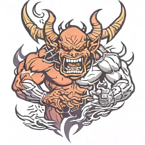 Angry Demon With Happy Demon Surrounded By Lightning