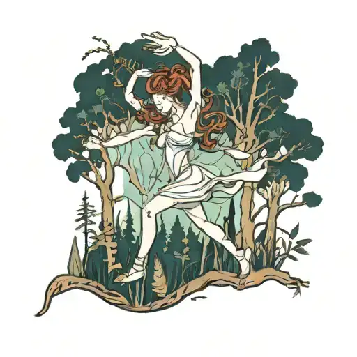A Dancer Gracefully Moving Through A Forest Filled With Insights