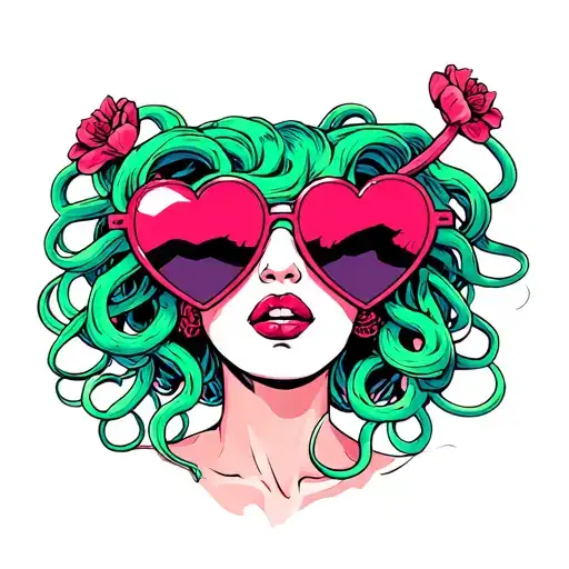 Medusa Pinup Wearing Heart Sunglasses