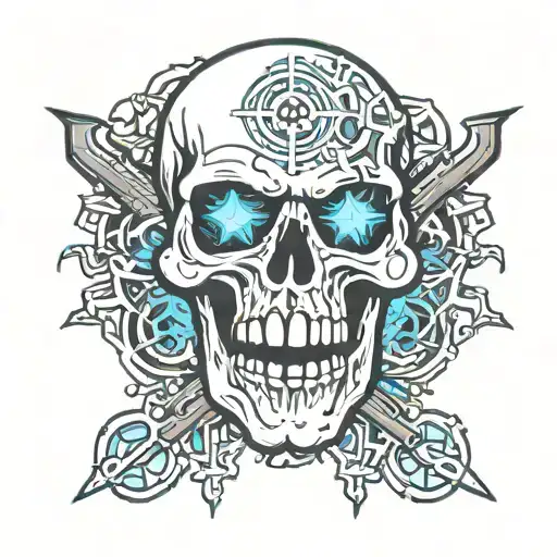 Bo2 Logo In The Background With The Blue-eyed Skull Of The Bo2 Zombie