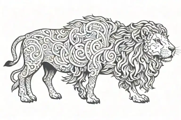 Draw The Number 31 In The Background With Half Face Lamb And Half Faced Lion