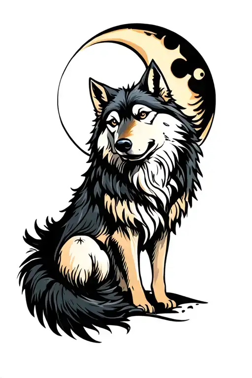 Wolf With Moon