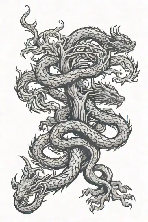 Yygdrasil And Long Dragon Flying Wraping Yygdrasil