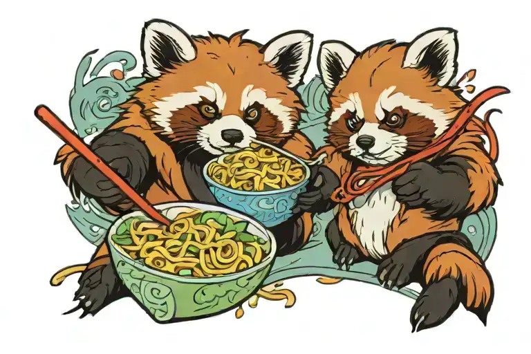 Red Panda Eating Ramen Noodles With Video Games