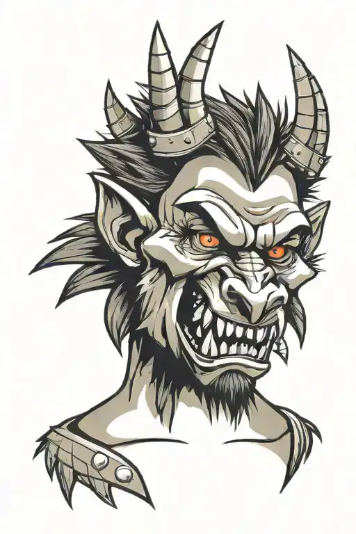 Ugly And Mad Werewolf Face With Iron And Spiky Crown