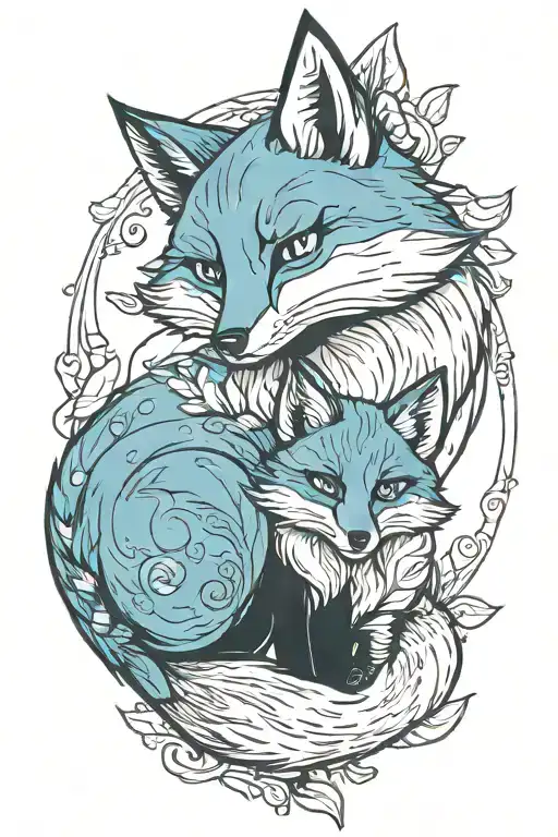 Mother Fox And Baby Fox Nestled Together