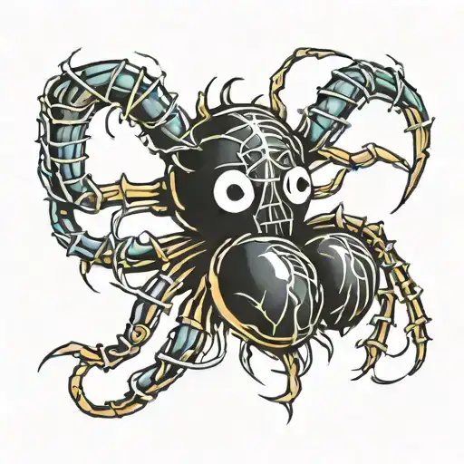 Phantom Tropes Spider Tattoo With The Number 7 Incorporated There's Chain Wrapped Around It