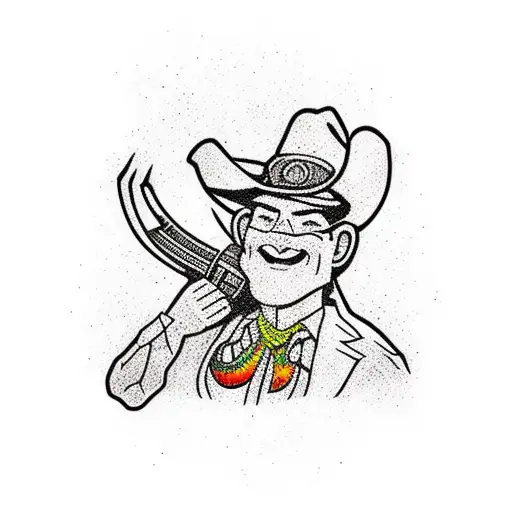 Cowboy Bandit Flash Tattoo With Paisley Bandana