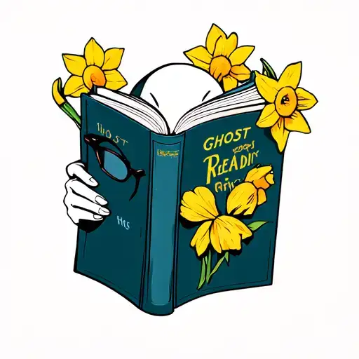 Ghost Reading Book Wearing Glasses With Daffodils