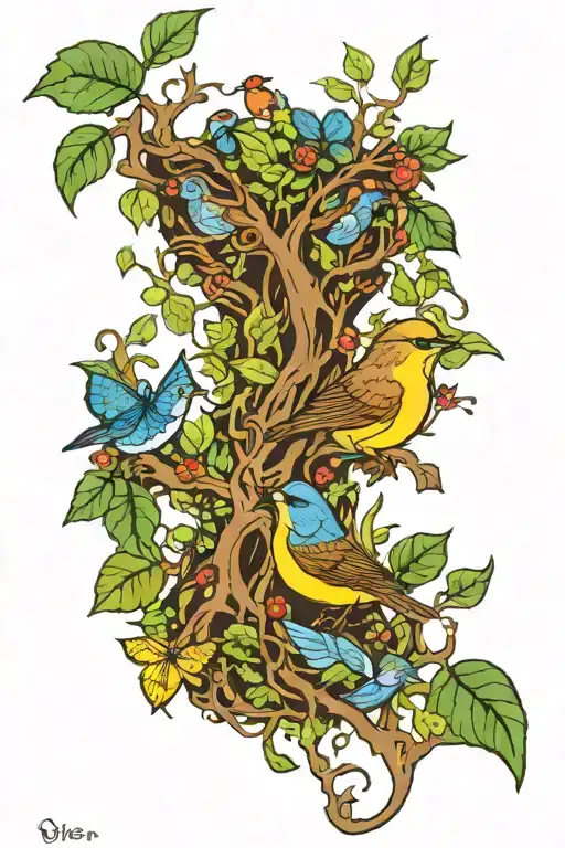 Wren And Garden Of Eden Tree Of Life Colour