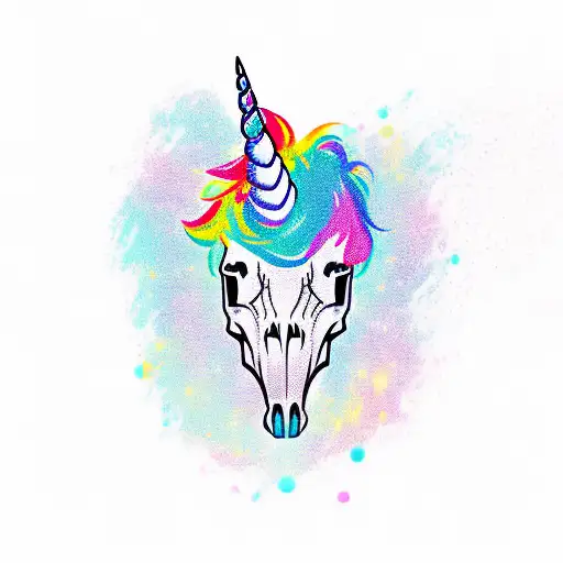 Unicorn Skull With Bright Hair