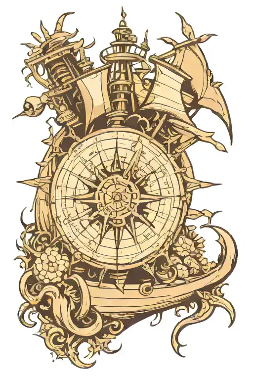 Horseshoe Crab Pirate Ship Compass Mermaid