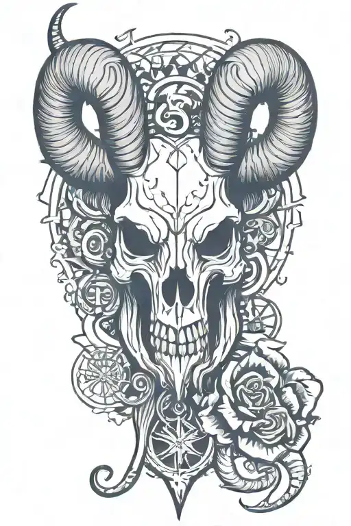 Satanic Ram Skull With Occult Symbols