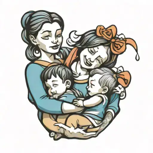Mother Holding Two Kids