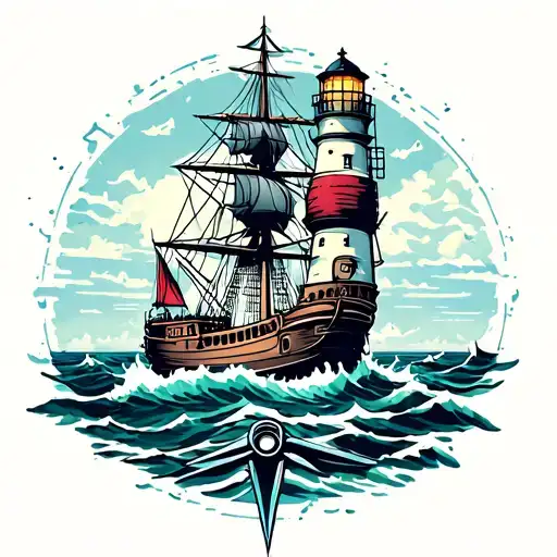 Ship Compass Lighthouse